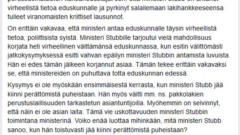 Arhinmäen facebook-päivitys