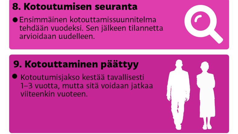 Grafiikka kotouttamisen vaiheista.