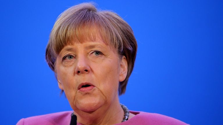 Saksan liittokansleri Angela Merkel puhui uudenvuodenjuhlassa Mainzissa 8. tammikuuta.