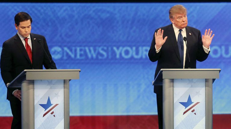  Marco Rubio ja Donald Trump osallistuvat vaaliväittelyyn.