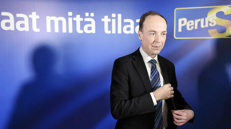 Jussi Halla-aho perussuomalaisten tiedotustilaisuudessa Helsingissä torstaina 
