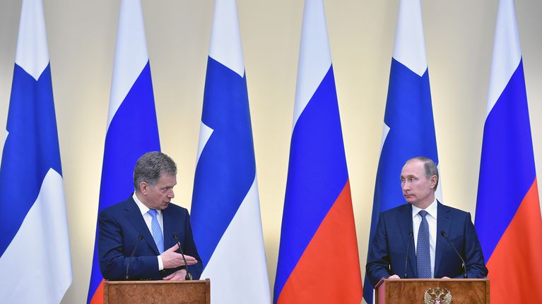 Presidentti Sauli Niinistö ja Venäjän presidentti Vladimir Putin Moskovassa 22. maaliskuuta.