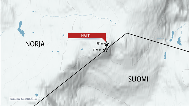 Haltin huippu 1331 mpy on Norjan puolella Kåfjordin kunnassa. Suomen korkein kohta 1324 on Haltin rinteellä rajapyykillä 303B.