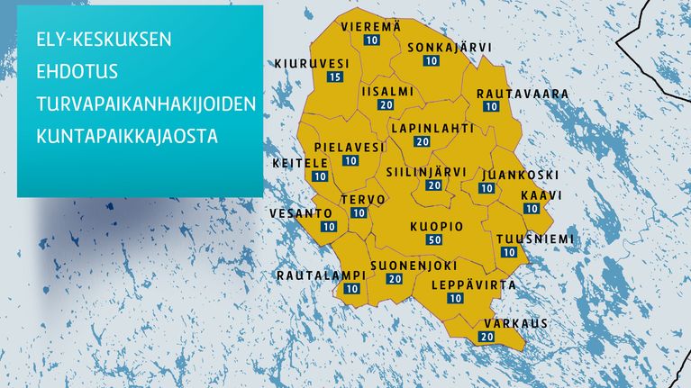 Pohjois-Savon ELY-keskuksen ehdotus turvapaikanhakijoiden kuntapaikkajaosta