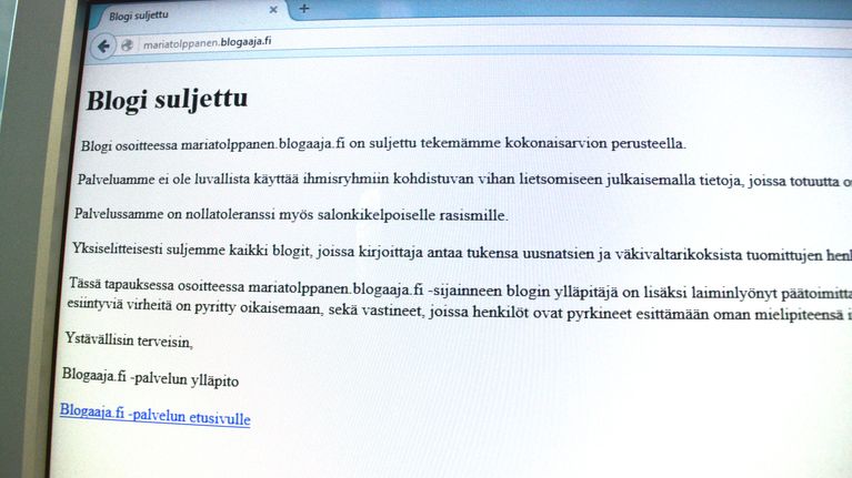 Kansanedustaja Maria Tolppasen blogi on suljettu palveluntarjoajan toimesta.