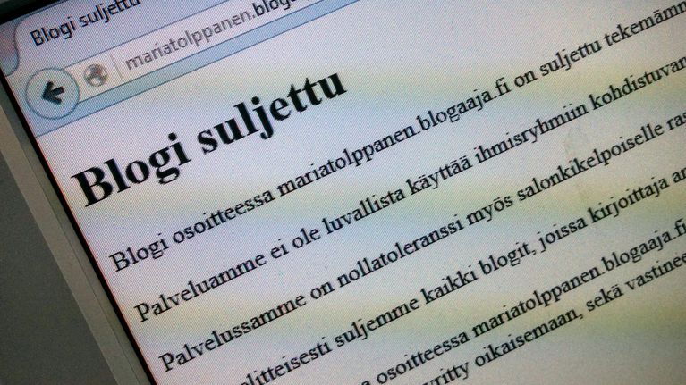 Kansanedustaja Maria Tolppasen blogi suljettiin 14.4.2016