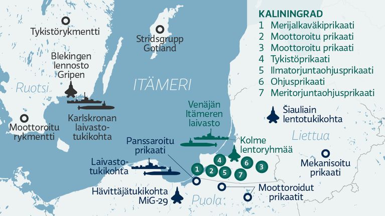 Kaliningradin ja lähialueen merkittävät joukko-osastot.