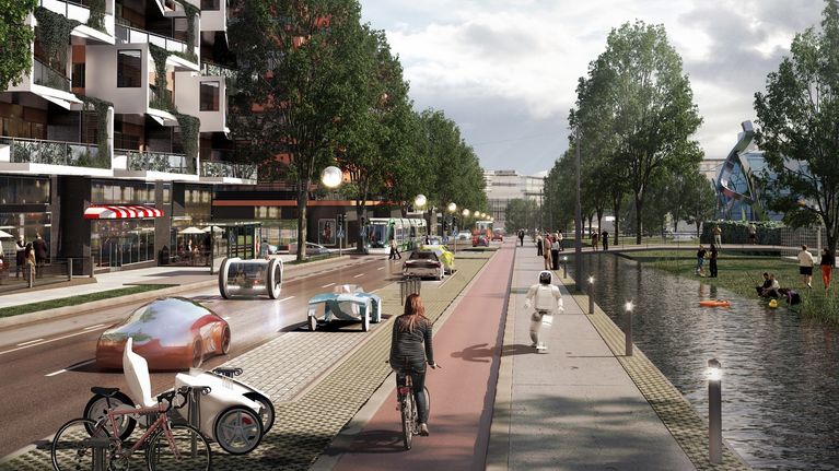 Mallinnus Hämeenlinnan väylän  puistobulevardista