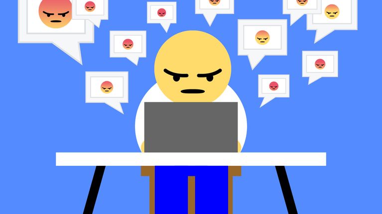 Ihmiskoe Facebookin vihakuplassa, kuvitus