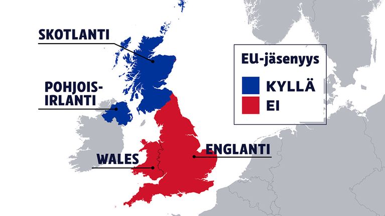 Britannian kartta, jossa EU-kansanäänestyksen tulos.
