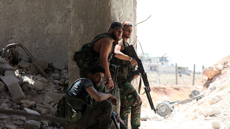 Syyrian armeijan sotilaita Aleppossa heinäkuussa.