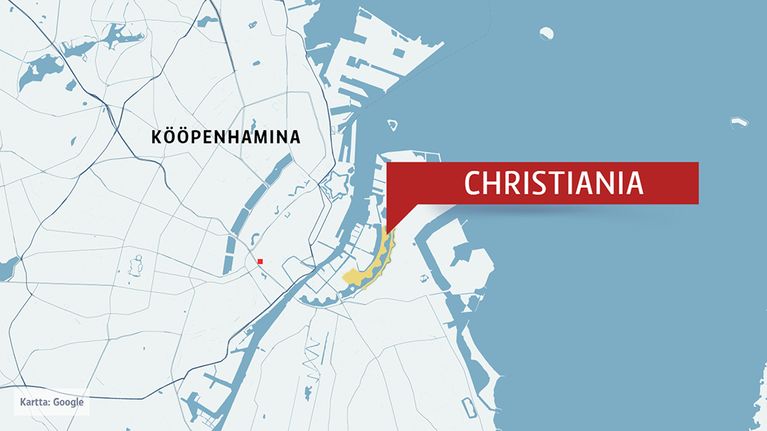 Christiania Kööpenhaminan kartalla.
