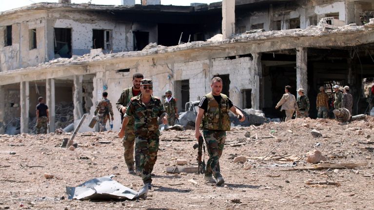 Syyrian armeijan sotilaita Aleppossa 5. syyskuuta. 