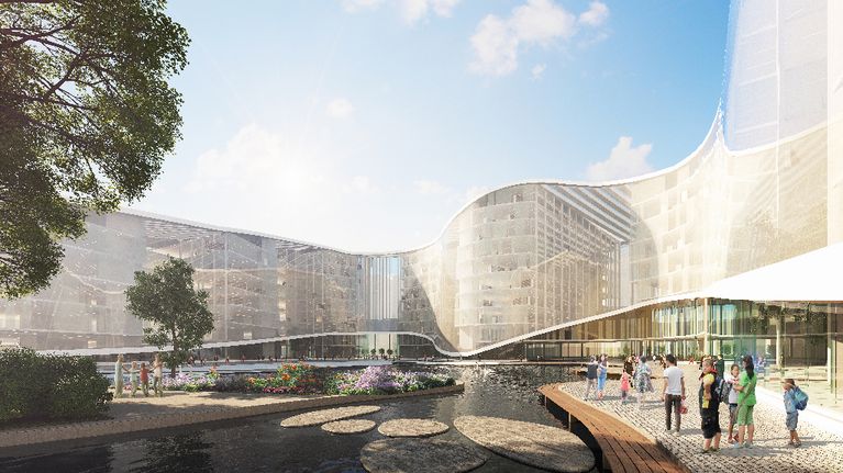 Nanging Sino-Finnish Center Architecture Design Competition -arkkitehtikilpailun ehdotus suomalais-kiinalaiseksi keskukseksi Nangingiin. 