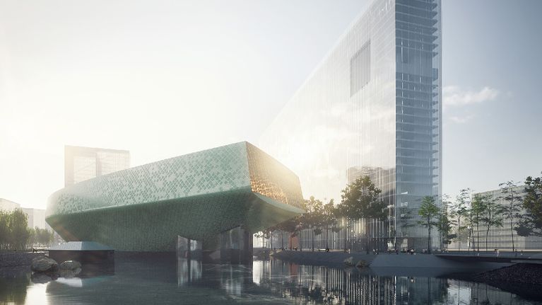 Nanging Sino-Finnish Center Architecture Design Competition -arkkitehtikilpailun ehdotus suomalais-kiinalaiseksi keskukseksi Nangingiin. 