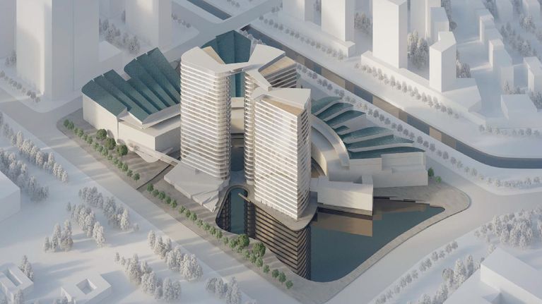 Nanging Sino-Finnish Center Architecture Design Competition -arkkitehtikilpailun ehdotus suomalais-kiinalaiseksi keskukseksi Nangingiin. 