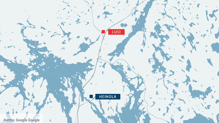Kartta jossa Heinola ja Lusi