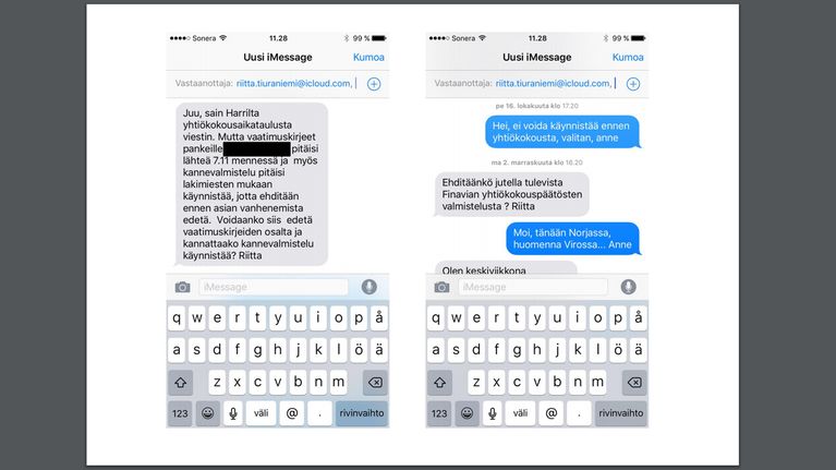 Kuvakaappaus iMessage-viestistä. 