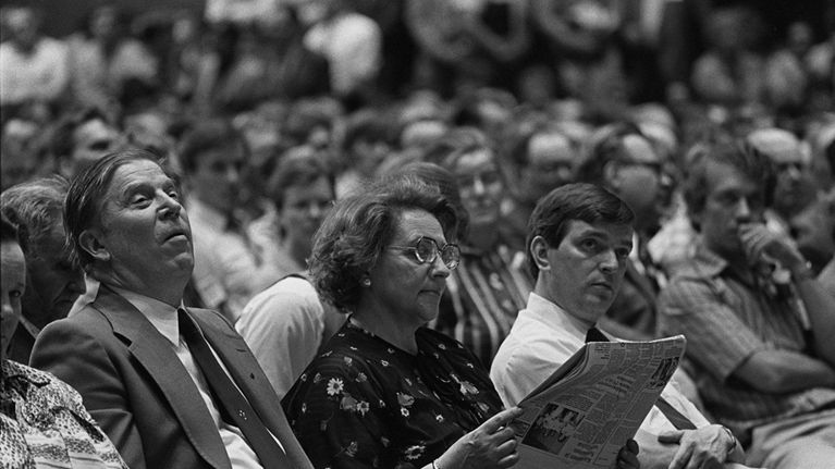 Johannes Virolainen, Marjatta Väänänen ja Paavo Väyrynen keskustan puoluekokouksessa Turussa kesällä 1980.