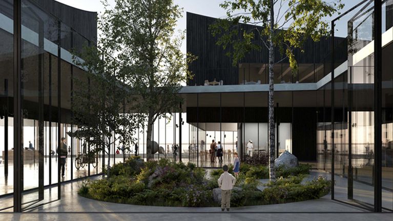 Havainnekuva Guggenheim Helsinki -arkkitehtuurikilpailun voittaneesta rakennuksesta.