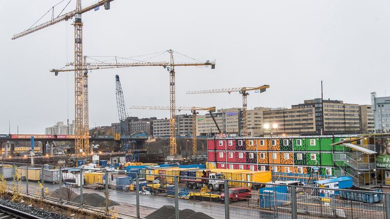 Kauppakeskus Triplan rakennustyömaa Pasilassa Helsingissä 28. lokakuuta 2016.