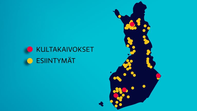 Suomen kartta kultakaivoksista