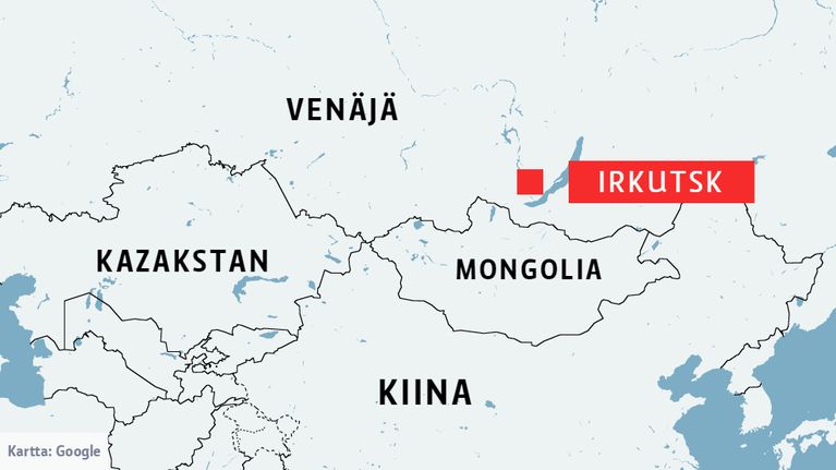 Kartta, johon on merkitty Venäjä, Kazakstan, Mongolia ja Kiina. 