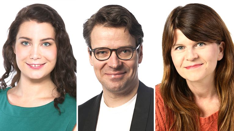 Emma Kari, Ville Niinistö ja Outi Alanko-Kahiluoto.
