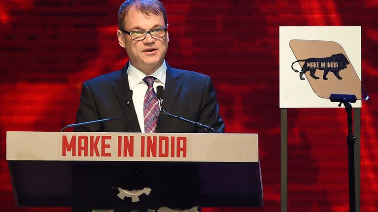 Suomen pääministeri Juha Sipilä Make in India Week -tapahtuman avajaisissa Mumbaissa lauantaina 13. helmikuuta 2016.