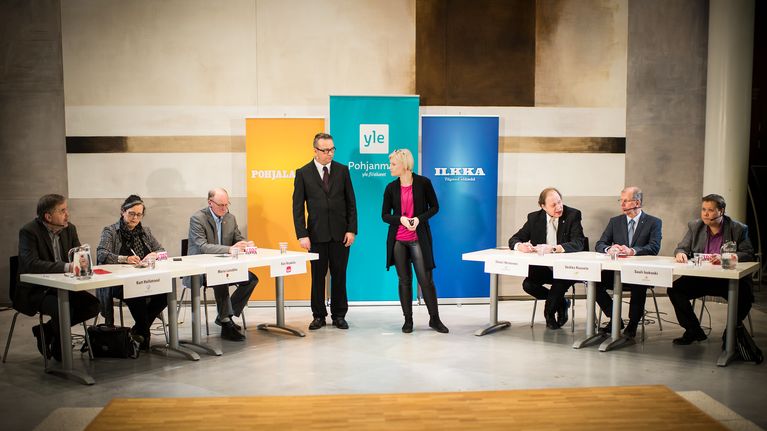 Yle Pohjanmaan, Ilkan ja Pohjalaisen yhteinen kuntavaalikiertue Pietarsaaressa.
