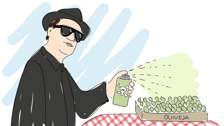 Oliveja värjätään -piirros 