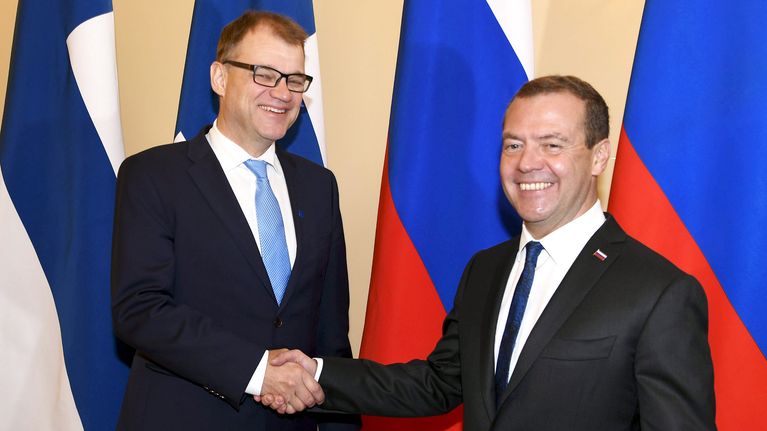 Juha Sipilä  ja Dmitri Medvedev.