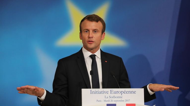 Ranskan presidentti Emmanuel Macron piti EU-linjapuheen Sorbonnen yliopistossa.