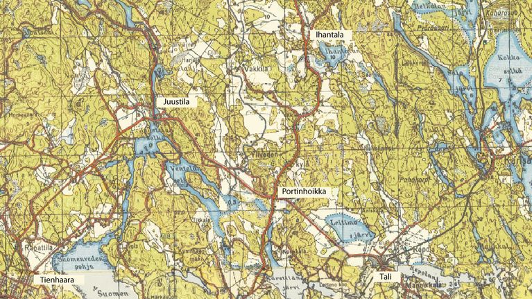 Kartta Tali-Ihantalan alueesta