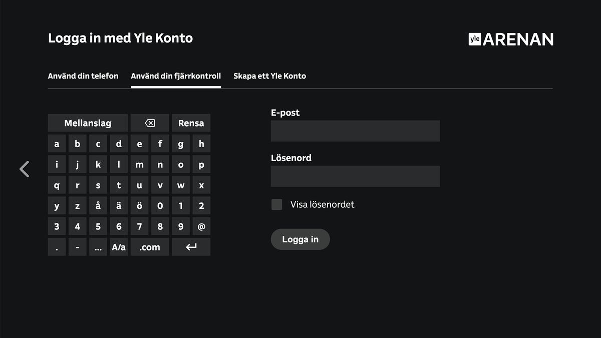 Så loggar du in i Yle Arenans smart-tv-app – Arenans instruktioner ...