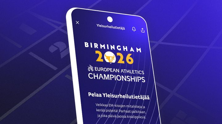 Yleisurheilutietäjä EM-kisat Birmingham -grafiikka. Pelaa Yleisurheilutietäjää Yle-sovelluksessa.  Veikkaa EM-kisojen mitalisteja ja voita palkintoja. (Joonas Haverinen / Yle)